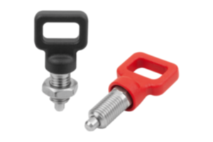 Indexing plungers steel or stainless steel with plastic eyelet grip Indexing plungers steel or stainless steel with plastic eyelet grip