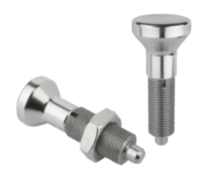 Indexing plungers, stainless steel, without collar, with stainless steel mushroom grip Indexing plungers, stainless steel, without collar, with stainless steel mushroom grip