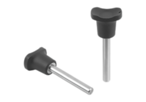 Locking pins, stainless steel with plastic grip and magnetic axial lock Locking pins, stainless steel with plastic grip and magnetic axial lock