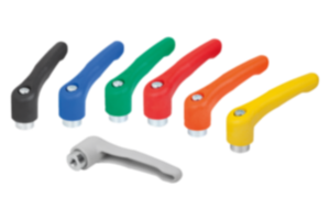 Clamping levers, plastic with internal thread, threaded insert blue passivated steel Clamping levers, plastic with internal thread, threaded insert blue passivated steel