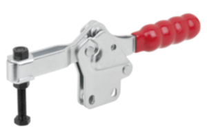 Toggle clamps horizontal with straight foot and adjustable clamping spindle