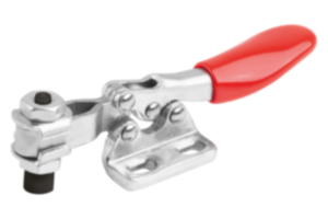 Toggle clamp mini, horizontal with flat left foot and adjustable clamping spindle